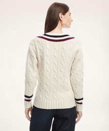 ニット セーター メリノウール/カシミヤ ケーブル Vネック テニスセーター レディース BROOKS BROTHERS（ブルックスブラザーズ）の「メリノウール