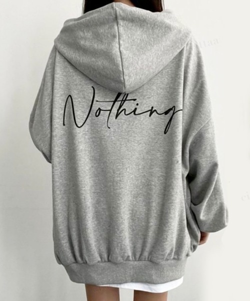 Dalfwin（ダールフィン）の「筆記体バックロゴオーバーサイズジップアップパーカー（パーカー・レディース・ブラック/グレー/ミント/ブラック系2/グレー系2/グリーン系2・FREE）」の5枚目の写真