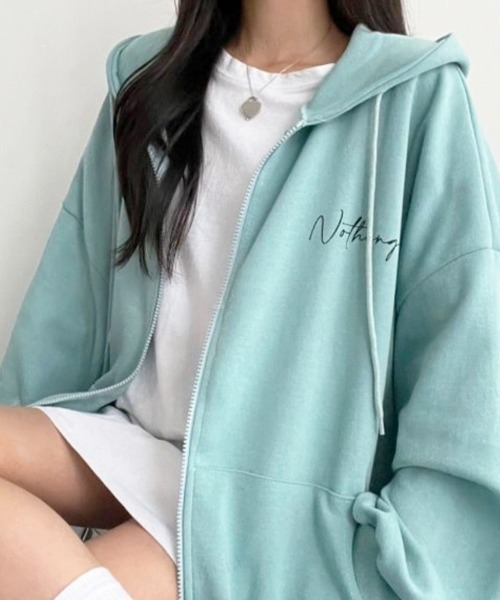 Dalfwin（ダールフィン）の「筆記体バックロゴオーバーサイズジップアップパーカー（パーカー・レディース・ブラック/グレー/ミント/ブラック系2/グレー系2/グリーン系2・FREE）」の19枚目の写真