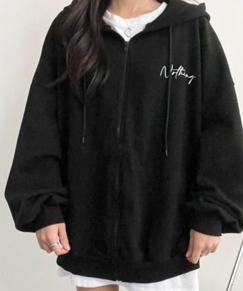 Dalfwin（ダールフィン）の「筆記体バックロゴオーバーサイズジップアップパーカー（パーカー・レディース・ブラック/グレー/ミント/ブラック系2/グレー系2/グリーン系2・FREE）」の9枚目の写真