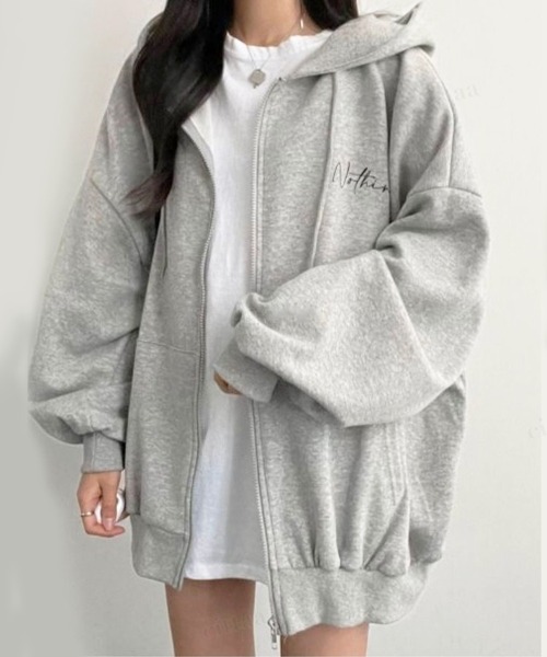 Dalfwin（ダールフィン）の「筆記体バックロゴオーバーサイズジップアップパーカー（パーカー・レディース・ブラック/グレー/ミント/ブラック系2/グレー系2/グリーン系2・FREE）」の12枚目の写真