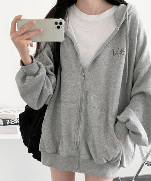 Dalfwin（ダールフィン）の「筆記体バックロゴオーバーサイズジップアップパーカー（パーカー・レディース・ブラック/グレー/ミント/ブラック系2/グレー系2/グリーン系2・FREE）」の14枚目の写真