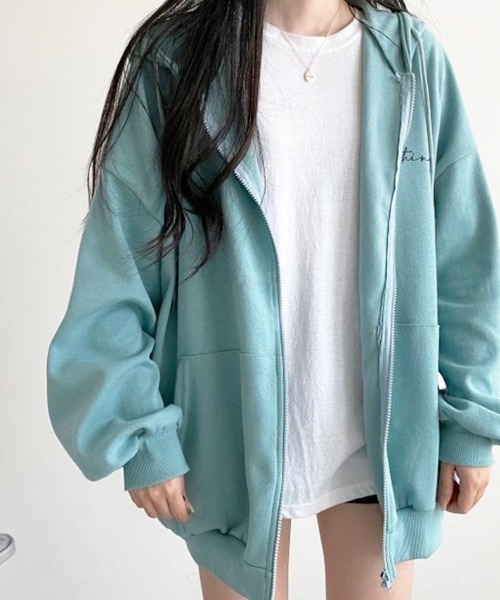 Dalfwin（ダールフィン）の「筆記体バックロゴオーバーサイズジップアップパーカー（パーカー・レディース・ブラック/グレー/ミント/ブラック系2/グレー系2/グリーン系2・FREE）」の20枚目の写真