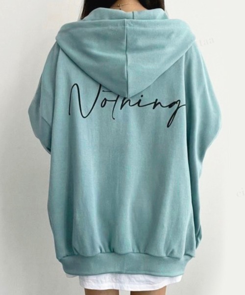 Dalfwin（ダールフィン）の「筆記体バックロゴオーバーサイズジップアップパーカー（パーカー・レディース・ブラック/グレー/ミント/ブラック系2/グレー系2/グリーン系2・FREE）」の17枚目の写真