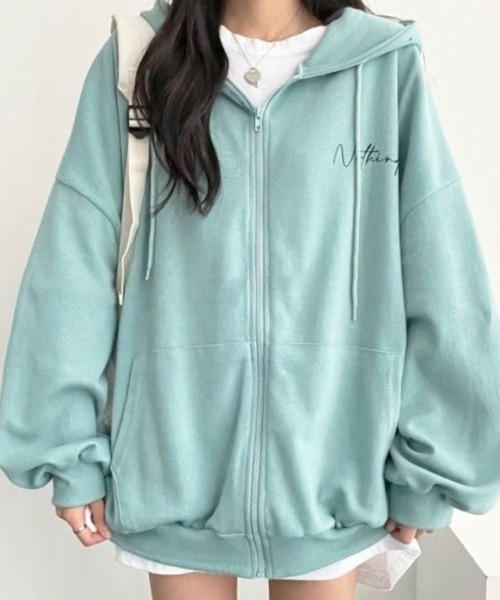 Dalfwin（ダールフィン）の「筆記体バックロゴオーバーサイズジップアップパーカー（パーカー・レディース・ブラック/グレー/ミント/ブラック系2/グレー系2/グリーン系2・FREE）」の18枚目の写真