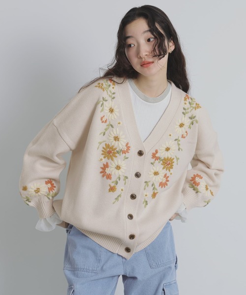 セール】『花柄手刺繍ニットカーディガン』（カーディガン/ボレロ