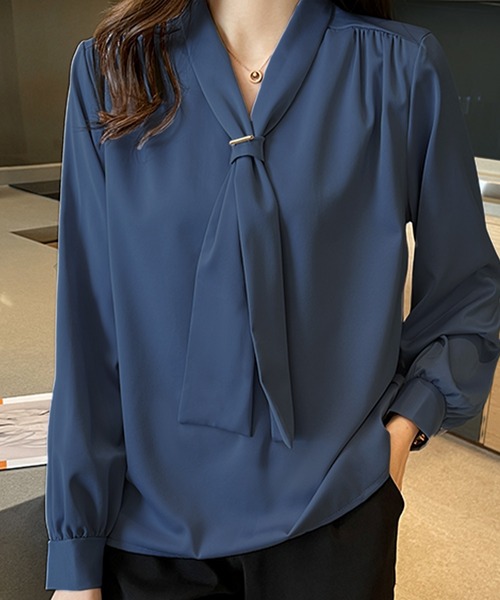 Felt-Maglietta（フェルトマリエッタ）の「リボンタイブラウス（シャツ/ブラウス・レディース・ホワイト/ブラック/ネイビー/レッド/ピンク/ライトグリーン/イエロー/ピンクベージュ/ベージュ・FREE/X-LARGE/LARGE/MEDIUM）」の16枚目の写真