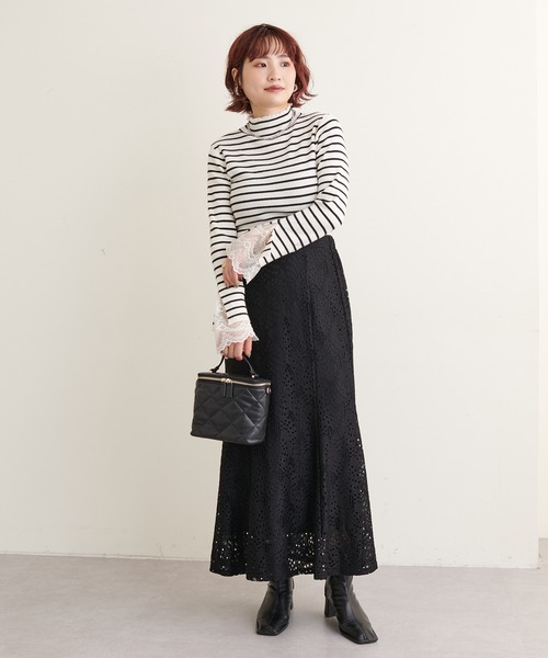 natural couture(ナチュラルクチュール)の「華やか主役アイテム-アイレットリーフレーススカート(スカート・レディース・サックスブルー/ブラック/アイボリー・FREE)」の14枚目の写真