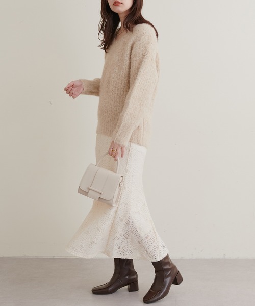 natural couture(ナチュラルクチュール)の「華やか主役アイテム-アイレットリーフレーススカート(スカート・レディース・サックスブルー/ブラック/アイボリー・FREE)」の19枚目の写真