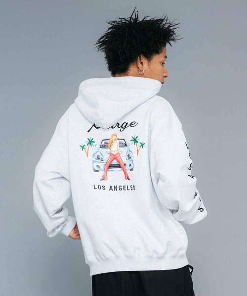ライズジャパンロゴ入りホワイトパーカー XL LUXE／R(ラグジュ)ポンチジャージロゴ貼り付けラインストーンジップ