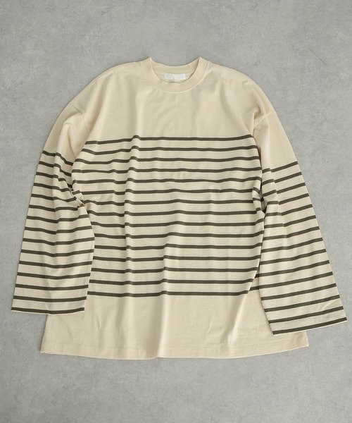 SENSE OF PLACE by URBAN RESEARCH(センスオブプレイスバイアーバンリサーチ)の「『ユニセックス』パネルボーダーエクストラルーズTシャツ(Tシャツ/カットソー・メンズ・ブルー/カーキ/ネイビー・MEDIUM/LARGE)」の1枚目の写真