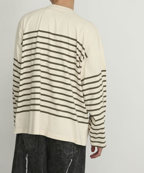 SENSE OF PLACE by URBAN RESEARCH(センスオブプレイスバイアーバンリサーチ)の「『ユニセックス』パネルボーダーエクストラルーズTシャツ(Tシャツ/カットソー・メンズ・ブルー/カーキ/ネイビー・MEDIUM/LARGE)」の5枚目の写真