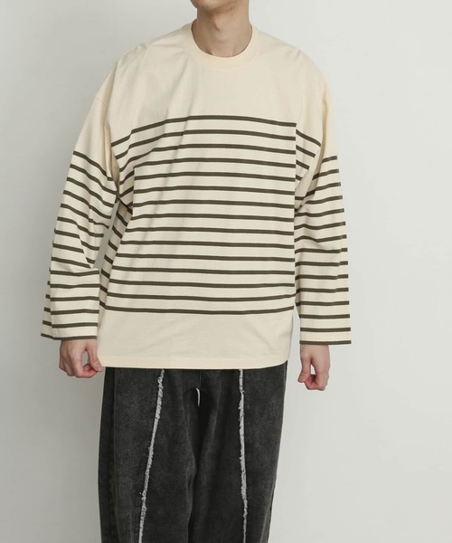 SENSE OF PLACE by URBAN RESEARCH(センスオブプレイスバイアーバンリサーチ)の「『ユニセックス』パネルボーダーエクストラルーズTシャツ(Tシャツ/カットソー・メンズ・ブルー/カーキ/ネイビー・MEDIUM/LARGE)」の8枚目の写真