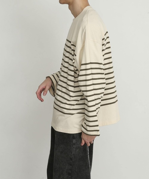 SENSE OF PLACE by URBAN RESEARCH(センスオブプレイスバイアーバンリサーチ)の「『ユニセックス』パネルボーダーエクストラルーズTシャツ(Tシャツ/カットソー・メンズ・ブルー/カーキ/ネイビー・MEDIUM/LARGE)」の7枚目の写真