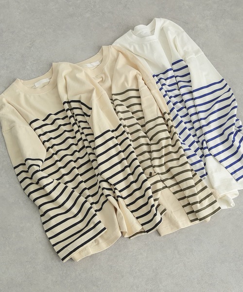 SENSE OF PLACE by URBAN RESEARCH(センスオブプレイスバイアーバンリサーチ)の「『ユニセックス』パネルボーダーエクストラルーズTシャツ(Tシャツ/カットソー・メンズ・ブルー/カーキ/ネイビー・MEDIUM/LARGE)」の11枚目の写真