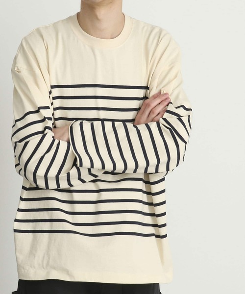 SENSE OF PLACE by URBAN RESEARCH(センスオブプレイスバイアーバンリサーチ)の「『ユニセックス』パネルボーダーエクストラルーズTシャツ(Tシャツ/カットソー・メンズ・ブルー/カーキ/ネイビー・MEDIUM/LARGE)」の13枚目の写真