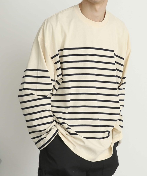 SENSE OF PLACE by URBAN RESEARCH(センスオブプレイスバイアーバンリサーチ)の「『ユニセックス』パネルボーダーエクストラルーズTシャツ(Tシャツ/カットソー・メンズ・ブルー/カーキ/ネイビー・MEDIUM/LARGE)」の14枚目の写真