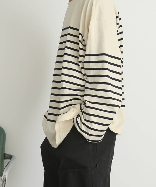 SENSE OF PLACE by URBAN RESEARCH(センスオブプレイスバイアーバンリサーチ)の「『ユニセックス』パネルボーダーエクストラルーズTシャツ(Tシャツ/カットソー・メンズ・ブルー/カーキ/ネイビー・MEDIUM/LARGE)」の15枚目の写真