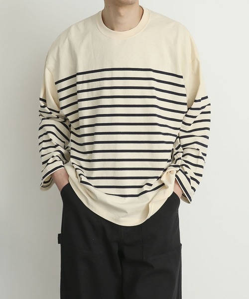 SENSE OF PLACE by URBAN RESEARCH(センスオブプレイスバイアーバンリサーチ)の「『ユニセックス』パネルボーダーエクストラルーズTシャツ(Tシャツ/カットソー・メンズ・ブルー/カーキ/ネイビー・MEDIUM/LARGE)」の16枚目の写真