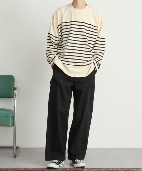 SENSE OF PLACE by URBAN RESEARCH(センスオブプレイスバイアーバンリサーチ)の「『ユニセックス』パネルボーダーエクストラルーズTシャツ(Tシャツ/カットソー・メンズ・ブルー/カーキ/ネイビー・MEDIUM/LARGE)」の17枚目の写真