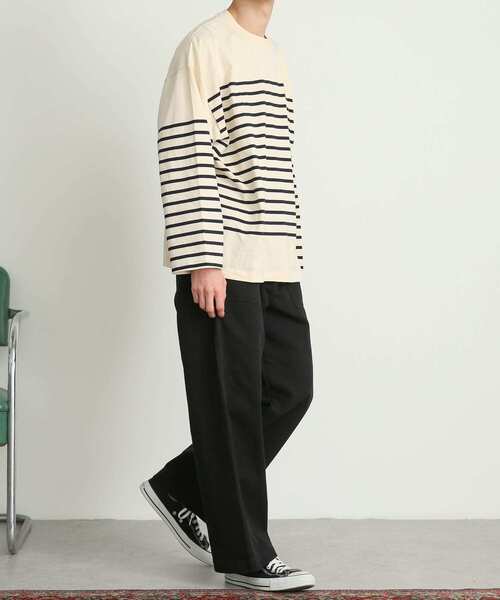 SENSE OF PLACE by URBAN RESEARCH(センスオブプレイスバイアーバンリサーチ)の「『ユニセックス』パネルボーダーエクストラルーズTシャツ(Tシャツ/カットソー・メンズ・ブルー/カーキ/ネイビー・MEDIUM/LARGE)」の18枚目の写真