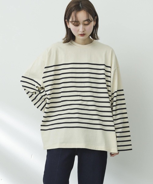 SENSE OF PLACE by URBAN RESEARCH(センスオブプレイスバイアーバンリサーチ)の「『ユニセックス』パネルボーダーエクストラルーズTシャツ(Tシャツ/カットソー・メンズ・ブルー/カーキ/ネイビー・MEDIUM/LARGE)」の21枚目の写真