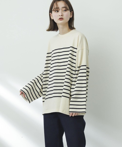 SENSE OF PLACE by URBAN RESEARCH(センスオブプレイスバイアーバンリサーチ)の「『ユニセックス』パネルボーダーエクストラルーズTシャツ(Tシャツ/カットソー・メンズ・ブルー/カーキ/ネイビー・MEDIUM/LARGE)」の22枚目の写真