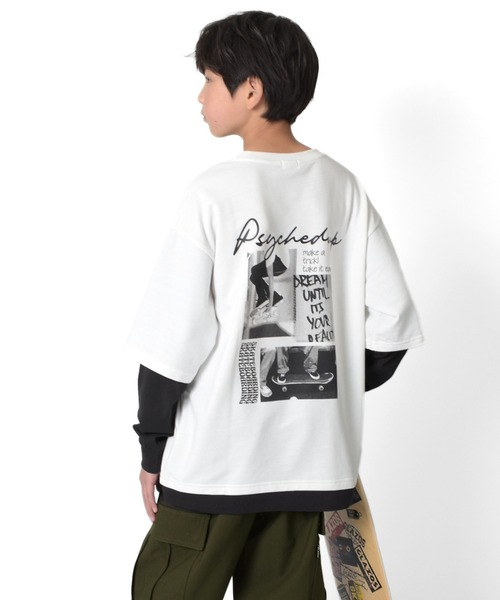 GLAZOS（グラソス）の「ミニ裏毛・袖裾レイヤードTシャツ（Tシャツ/カットソー・キッズ・グリーン/ブラック/ホワイト・140cm/160cm/170cm/150cm）」の2枚目の写真