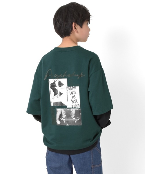 GLAZOS（グラソス）の「ミニ裏毛・袖裾レイヤードTシャツ（Tシャツ/カットソー・キッズ・グリーン/ブラック/ホワイト・140cm/160cm/170cm/150cm）」の3枚目の写真