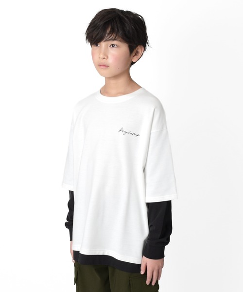 GLAZOS（グラソス）の「ミニ裏毛・袖裾レイヤードTシャツ（Tシャツ/カットソー・キッズ・グリーン/ブラック/ホワイト・140cm/160cm/170cm/150cm）」の9枚目の写真