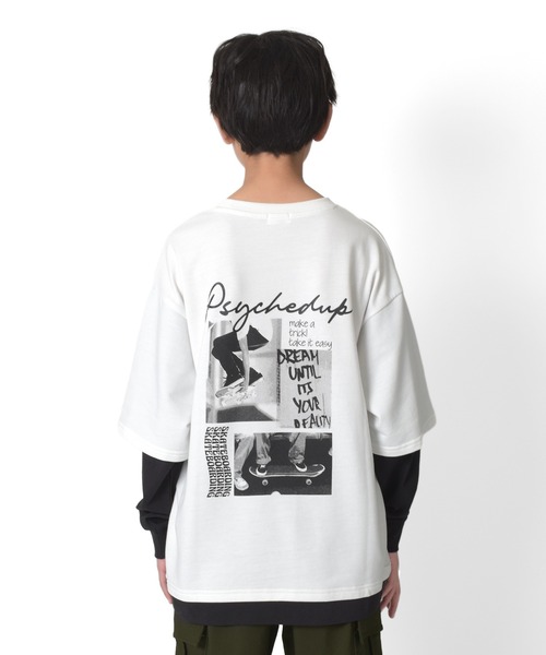 GLAZOS（グラソス）の「ミニ裏毛・袖裾レイヤードTシャツ（Tシャツ/カットソー・キッズ・グリーン/ブラック/ホワイト・140cm/160cm/170cm/150cm）」の6枚目の写真