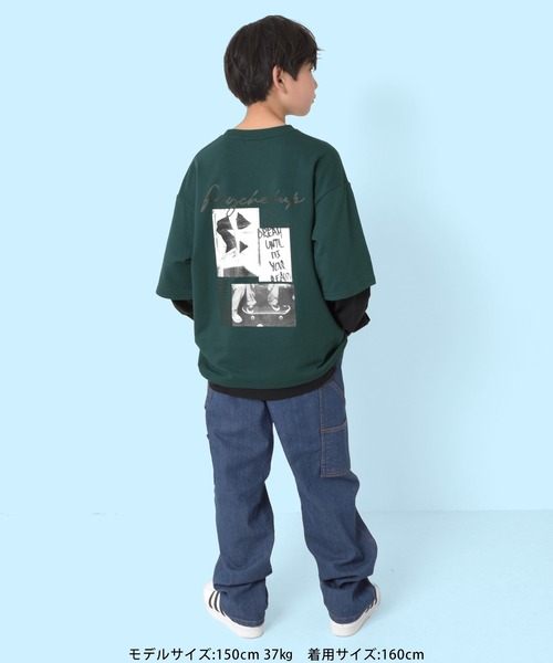 GLAZOS（グラソス）の「ミニ裏毛・袖裾レイヤードTシャツ（Tシャツ/カットソー・キッズ・グリーン/ブラック/ホワイト・140cm/160cm/170cm/150cm）」の7枚目の写真