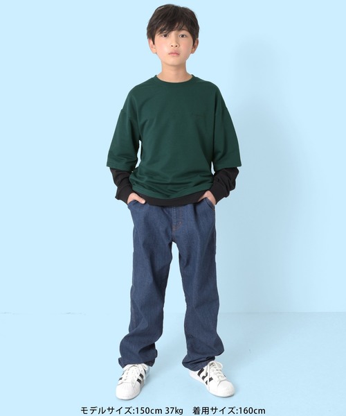 GLAZOS（グラソス）の「ミニ裏毛・袖裾レイヤードTシャツ（Tシャツ/カットソー・キッズ・グリーン/ブラック/ホワイト・140cm/160cm/170cm/150cm）」の10枚目の写真