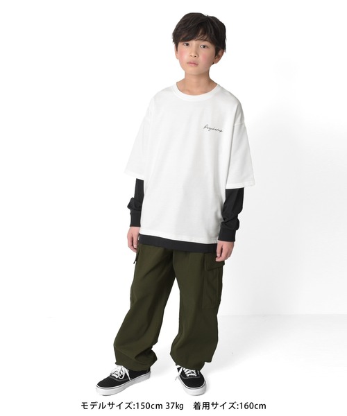 GLAZOS（グラソス）の「ミニ裏毛・袖裾レイヤードTシャツ（Tシャツ/カットソー・キッズ・グリーン/ブラック/ホワイト・140cm/160cm/170cm/150cm）」の22枚目の写真