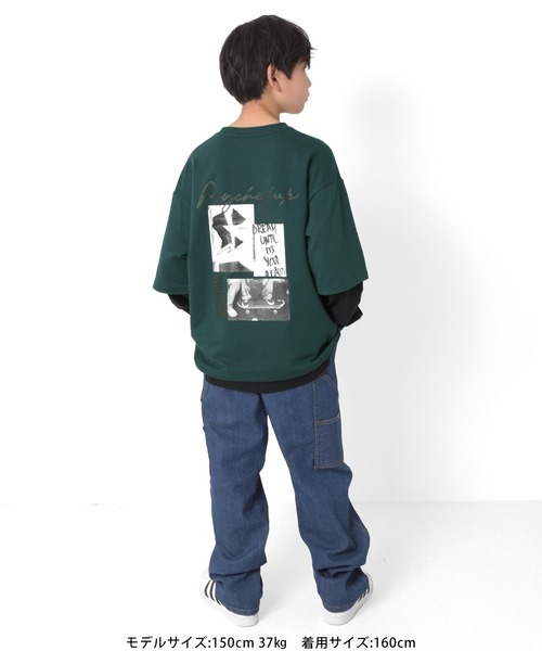 GLAZOS（グラソス）の「ミニ裏毛・袖裾レイヤードTシャツ（Tシャツ/カットソー・キッズ・グリーン/ブラック/ホワイト・140cm/160cm/170cm/150cm）」の19枚目の写真