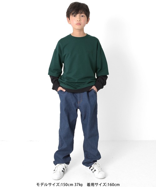 GLAZOS（グラソス）の「ミニ裏毛・袖裾レイヤードTシャツ（Tシャツ/カットソー・キッズ・グリーン/ブラック/ホワイト・140cm/160cm/170cm/150cm）」の18枚目の写真