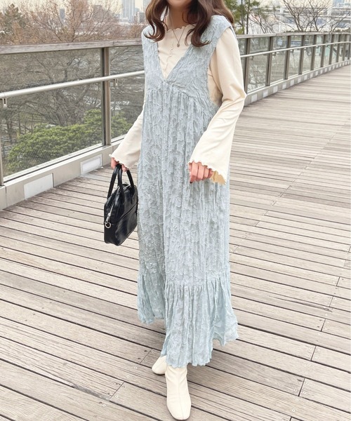 apres jour（アプレジュール）の「シアージャガードクリンクルキャミワンピース【ZOZOTOWN限定アイテム】（ワンピース・レディース・ピンク/アイボリー/ブラック/サックスブルー・X-LARGE/フリー）」の3枚目の写真