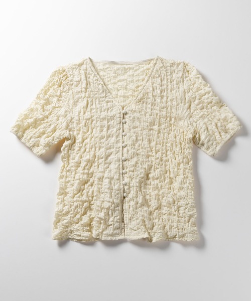 me+em select(ミームセレクト)の「ミニボタンパフスリーブシャーリングブラウス(Tシャツ/カットソー・レディース・ピンク/ベージュ/グリーン・FREE)」の18枚目の写真