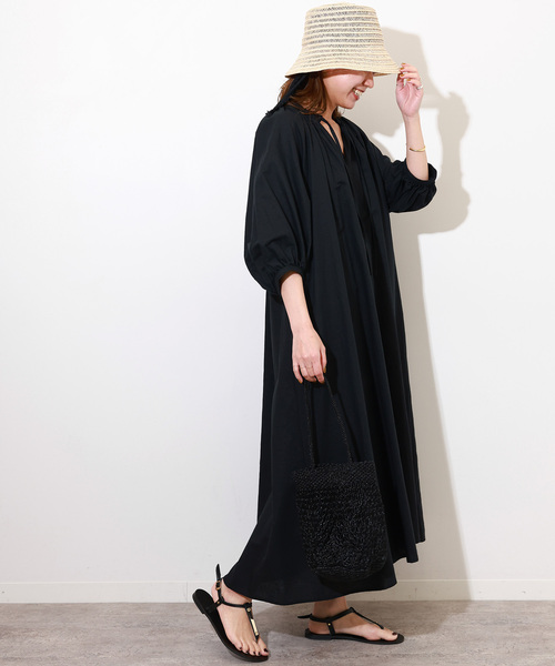 《追加2》リネンコットンラグランギャザーワンピース
