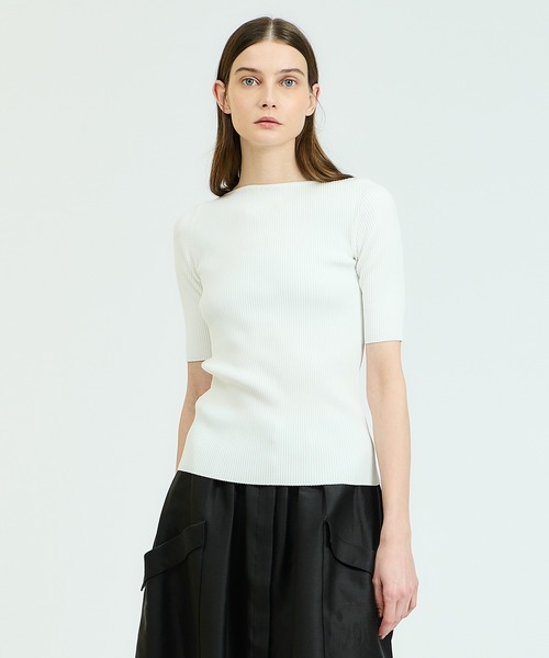 ESTNATION(エストネーション)の「ESTNATION / ハーフスリーブボートネックニット(ニット/セーター・レディース・ネイビー/ピンク/オフホワイト・FREE)」の2枚目の写真