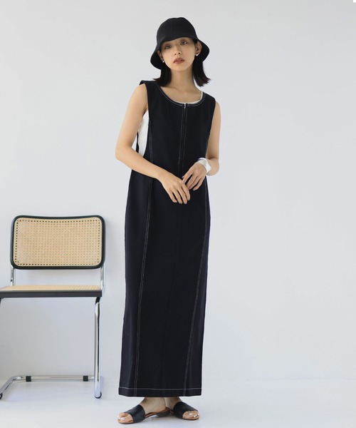 hellam（へラム）の「ステッチ配色ジャンスカ（ジャンパースカート・レディース・ブラック/カーキ/グレー・FREE）」の8枚目の写真