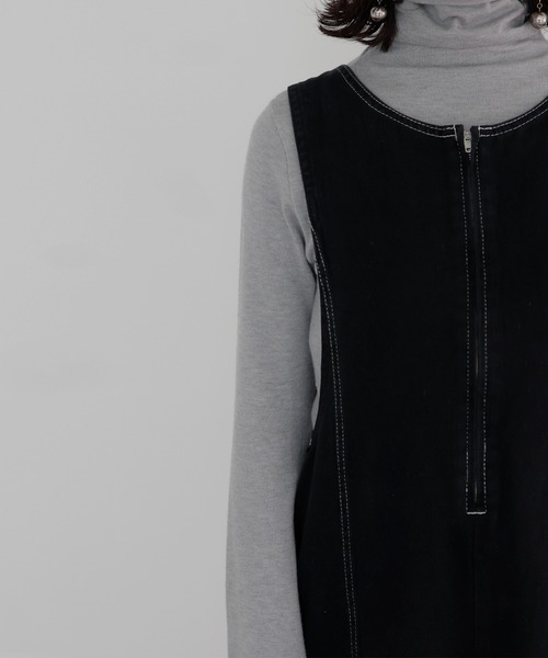 hellam（へラム）の「ステッチ配色ジャンスカ（ジャンパースカート・レディース・ブラック/カーキ/グレー・FREE）」の18枚目の写真