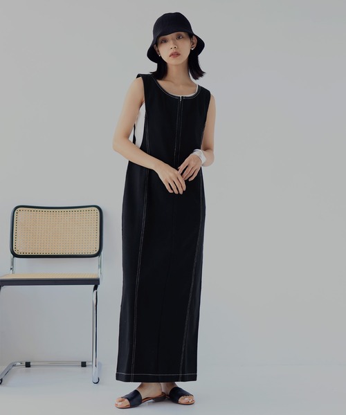 hellam（へラム）の「ステッチ配色ジャンスカ（ジャンパースカート・レディース・ブラック/カーキ/グレー・FREE）」の19枚目の写真