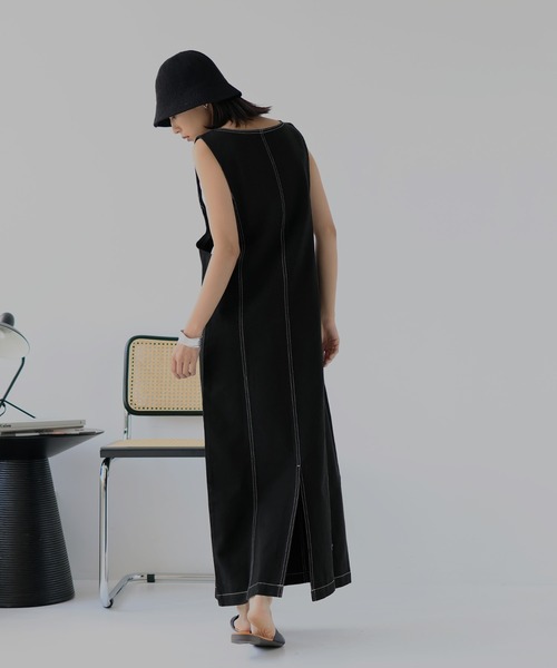 hellam（へラム）の「ステッチ配色ジャンスカ（ジャンパースカート・レディース・ブラック/カーキ/グレー・FREE）」の20枚目の写真