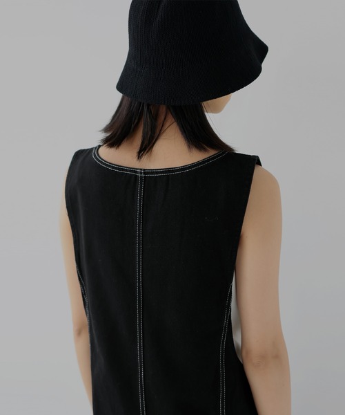 hellam（へラム）の「ステッチ配色ジャンスカ（ジャンパースカート・レディース・ブラック/カーキ/グレー・FREE）」の21枚目の写真