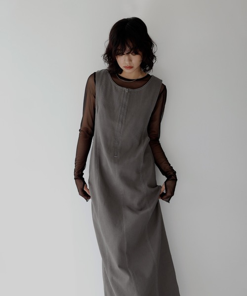 hellam（へラム）の「ステッチ配色ジャンスカ（ジャンパースカート・レディース・ブラック/カーキ/グレー・FREE）」の22枚目の写真