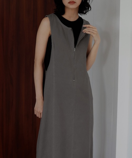 hellam（へラム）の「ステッチ配色ジャンスカ（ジャンパースカート・レディース・ブラック/カーキ/グレー・FREE）」の10枚目の写真