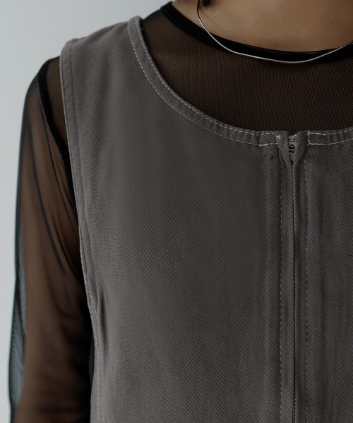 hellam（へラム）の「ステッチ配色ジャンスカ（ジャンパースカート・レディース・ブラック/カーキ/グレー・FREE）」の13枚目の写真