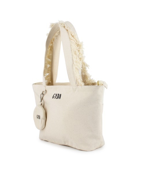 GYDA（ジェイダ）の「GYDA(ジェイダ) ミニポーチ付きフリンジハンドルトートバッグ キャンバス GY-B041A（トートバッグ・レディース・アイボリー/ブラック・FREE）」の9枚目の写真