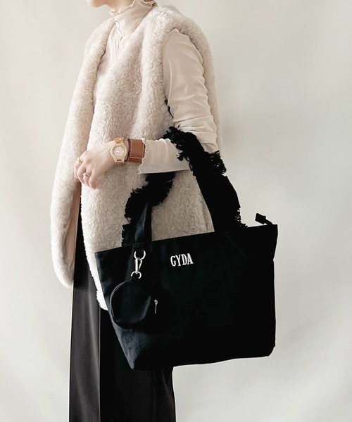 GYDA（ジェイダ）の「GYDA(ジェイダ) ミニポーチ付きフリンジハンドルトートバッグ キャンバス GY-B041A（トートバッグ・レディース・アイボリー/ブラック・FREE）」の21枚目の写真